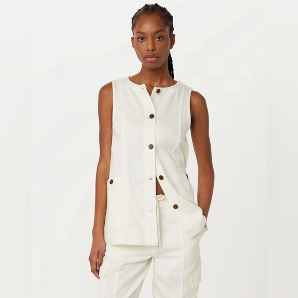 NWT- Frank & Oak - Relaxed Twill Vest in White - size small - Picture 1 of 4